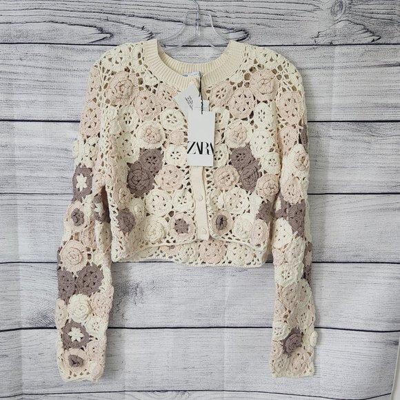 Zara Sweaters - NWT Zara Limited Edition Floral Crochet Knit Cardigan
